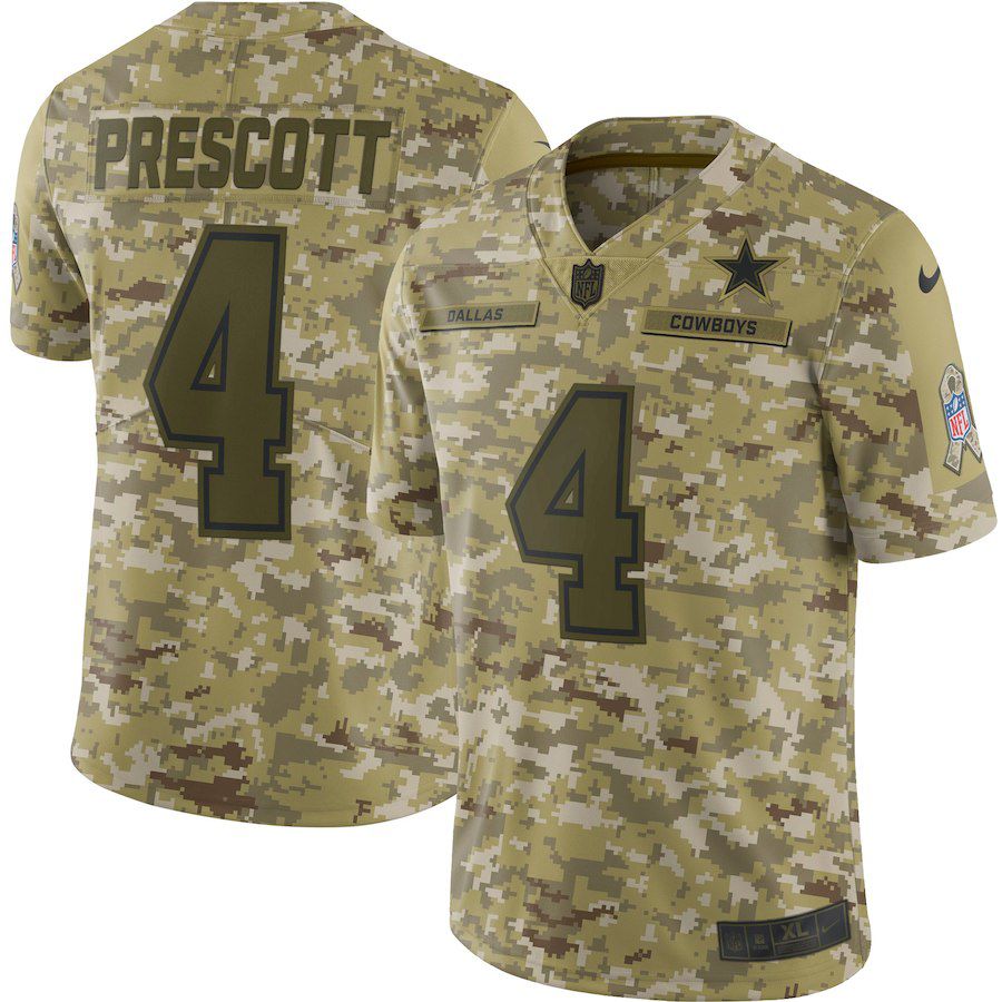 Men Dallas cowboys #4 Prescott Nike Camo Salute to Service Retired Player Limited NFL Jerseys